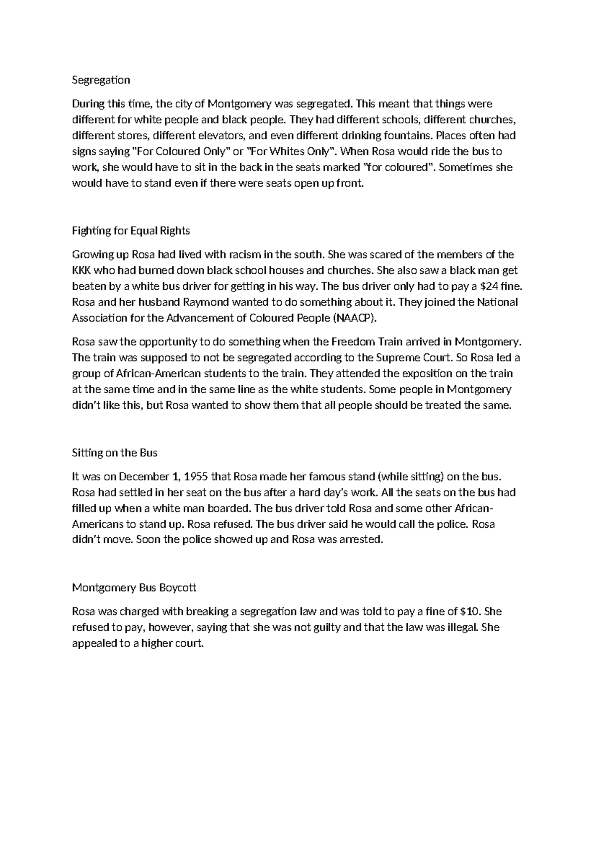 Rosa Parks and the Montgomery Bus Boycott: A Study Guide - Studocu