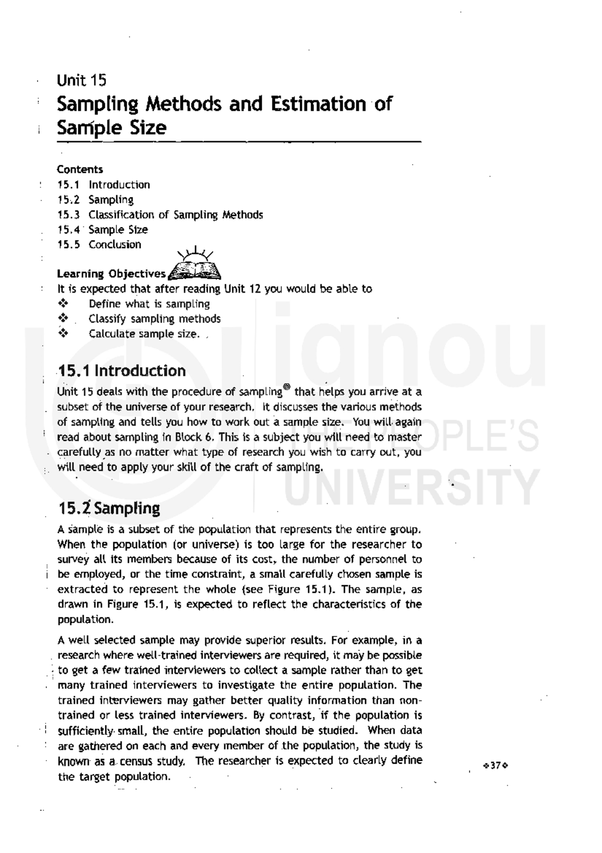 Block-5 Quantitative Methods - ' unit 15 Sampling Methods and ...