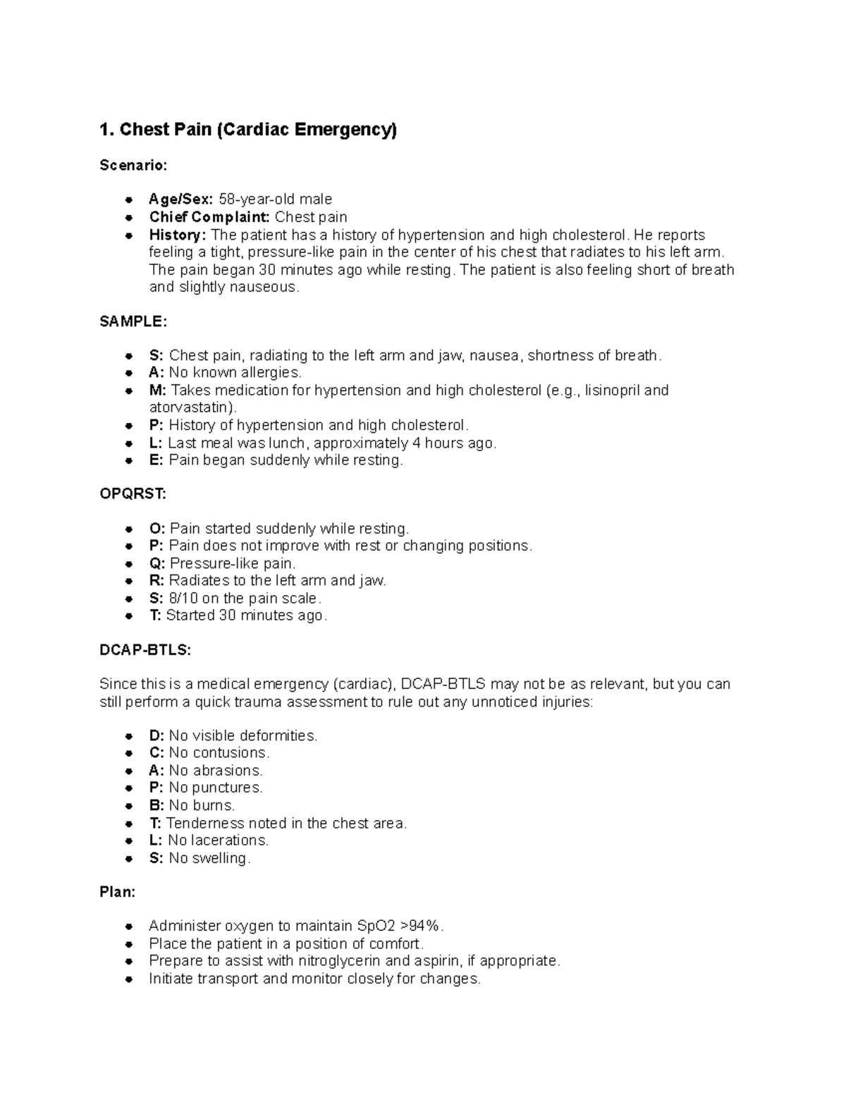 Patient Assessment Scenarios for Emergency Response Training - Studocu