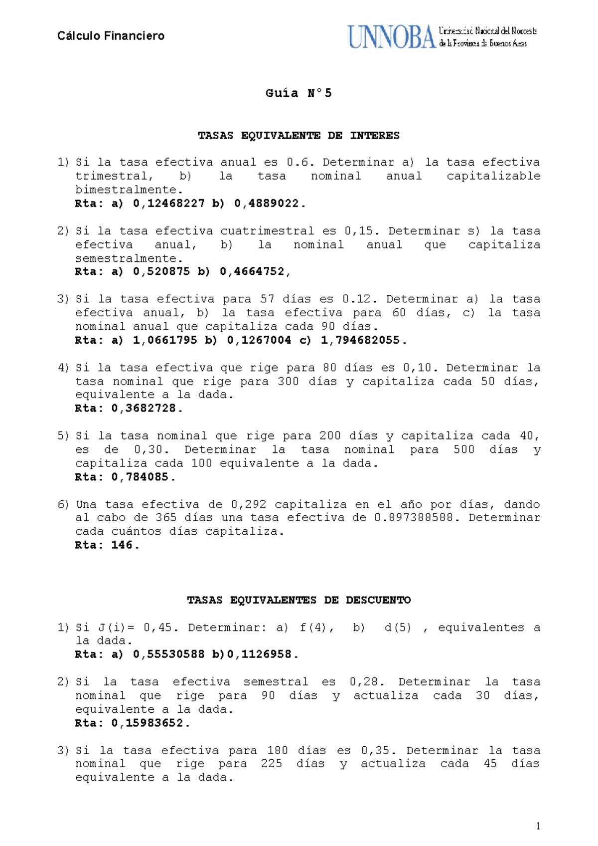 Guía N° 5 - Ejercicios de Cálculo Financiero y Tasas de Interés - Studocu