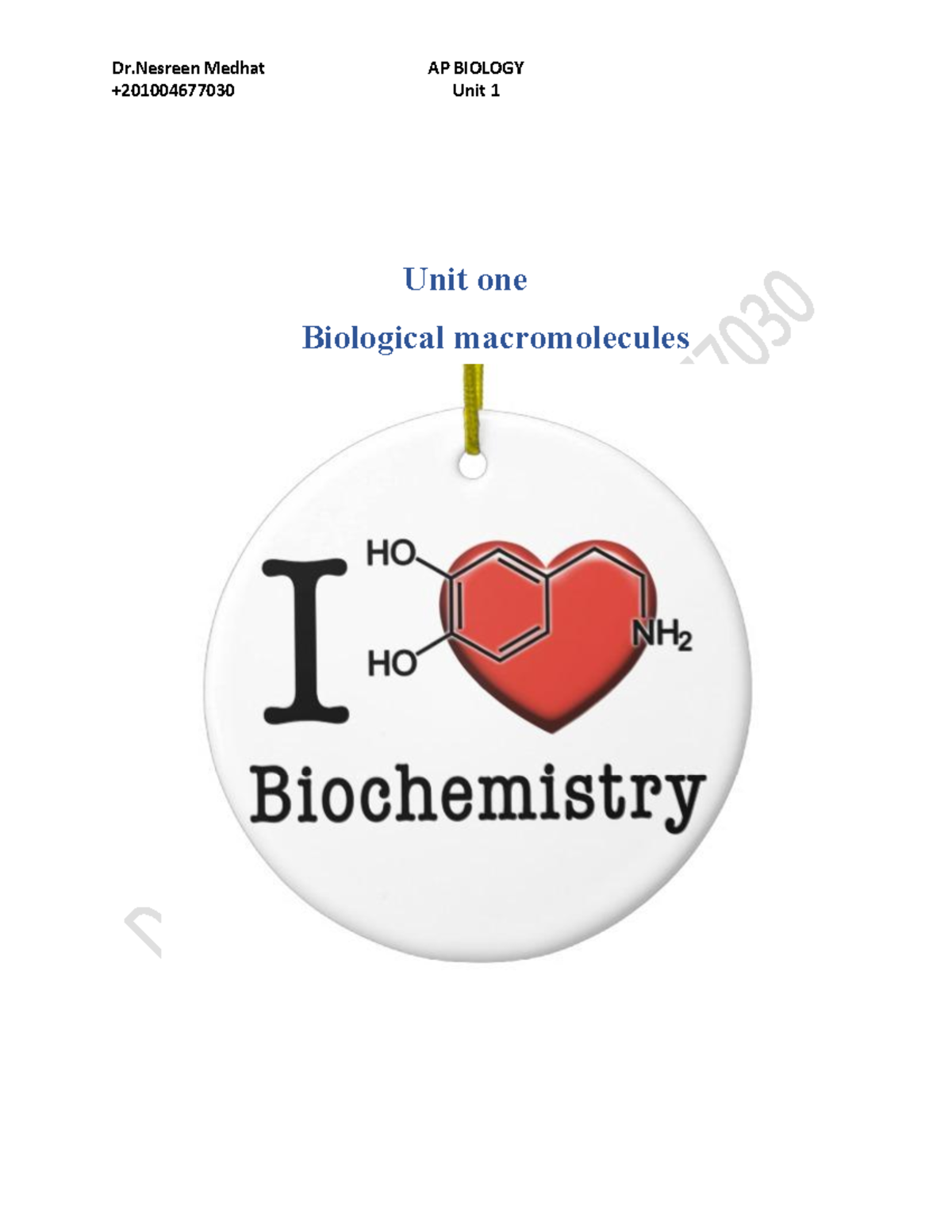 AP BIOLOGY Unit 1: Biological Macromolecules Overview - Studocu