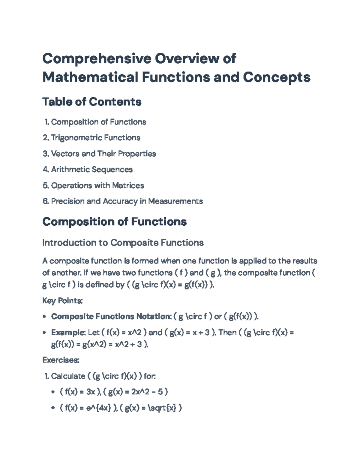 Mathematical Functions and Concepts Overview: Key Topics & Applications ...
