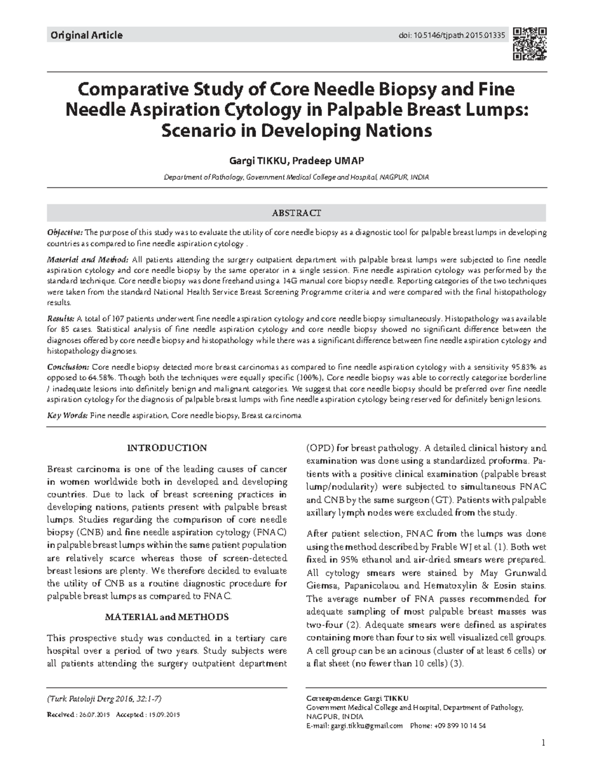 Comparative Study of CNB vs FNAC in Palpable Breast Lumps: Insights ...