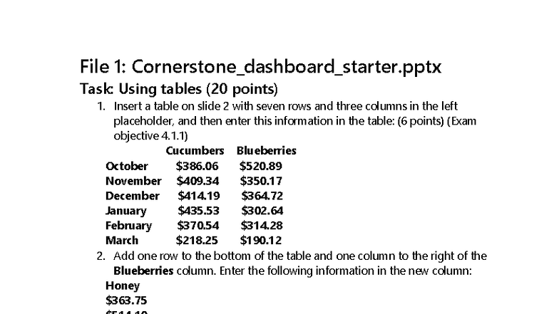 Cornerstone Dashboard Starter: Using Tables, Charts & SmartArt - Studocu