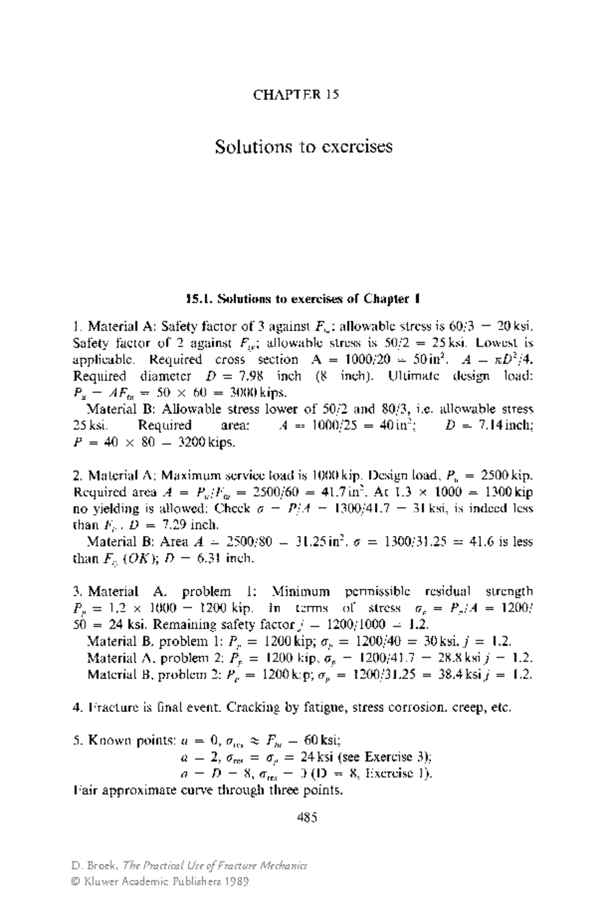 Solutions to Exercises in Chapter 15 of Fracture Mechanics (ENG 301 ...