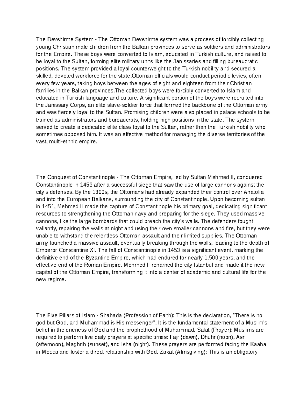 Unit Assessment Essay: The Ottoman Devshirme System and Its Impact ...