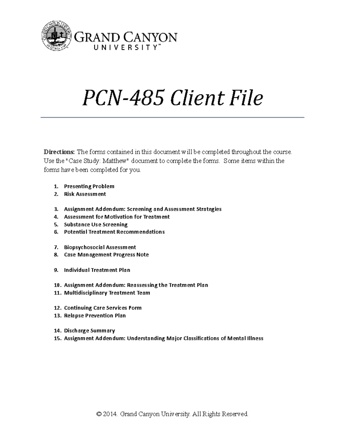 PCN-485.R.Client Case Study: Matthew's Assessment and Treatment Summary ...