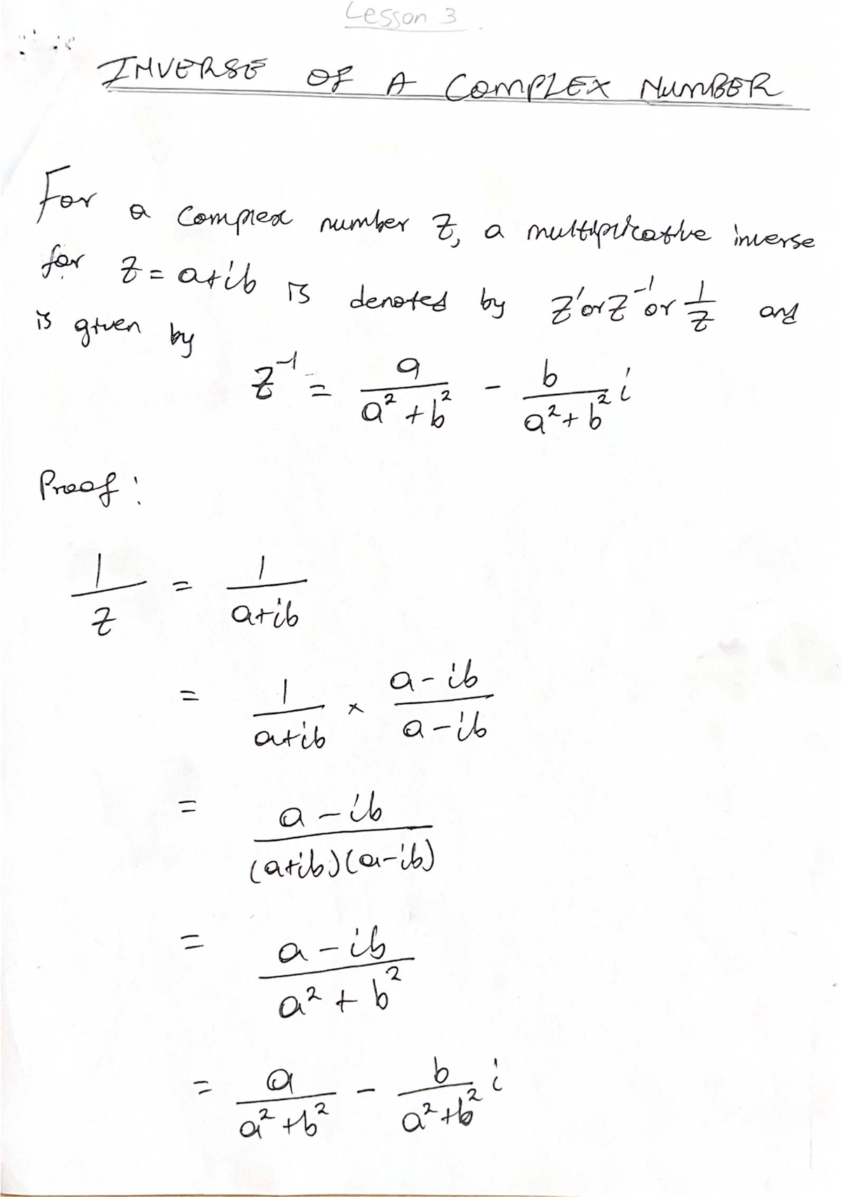 Lesson 3: Inverse and Division of Complex Numbers - Studocu