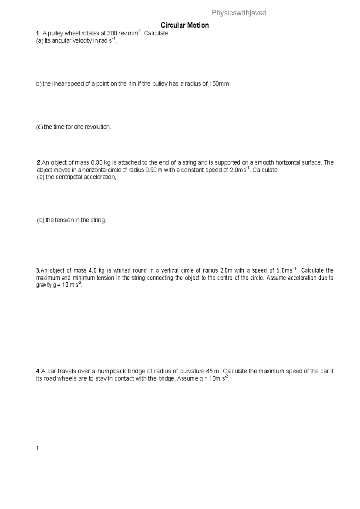 Circular Motion - Physicswithjaved Study Guide and Calculations - Studocu