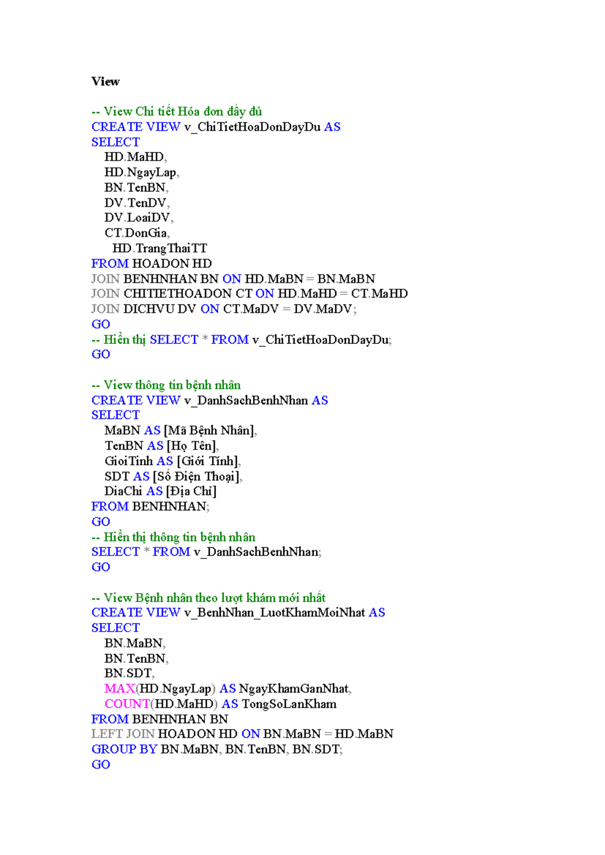 SQL Views for Database Management: v_ChiTietHoaDonDayDu and More - Studocu