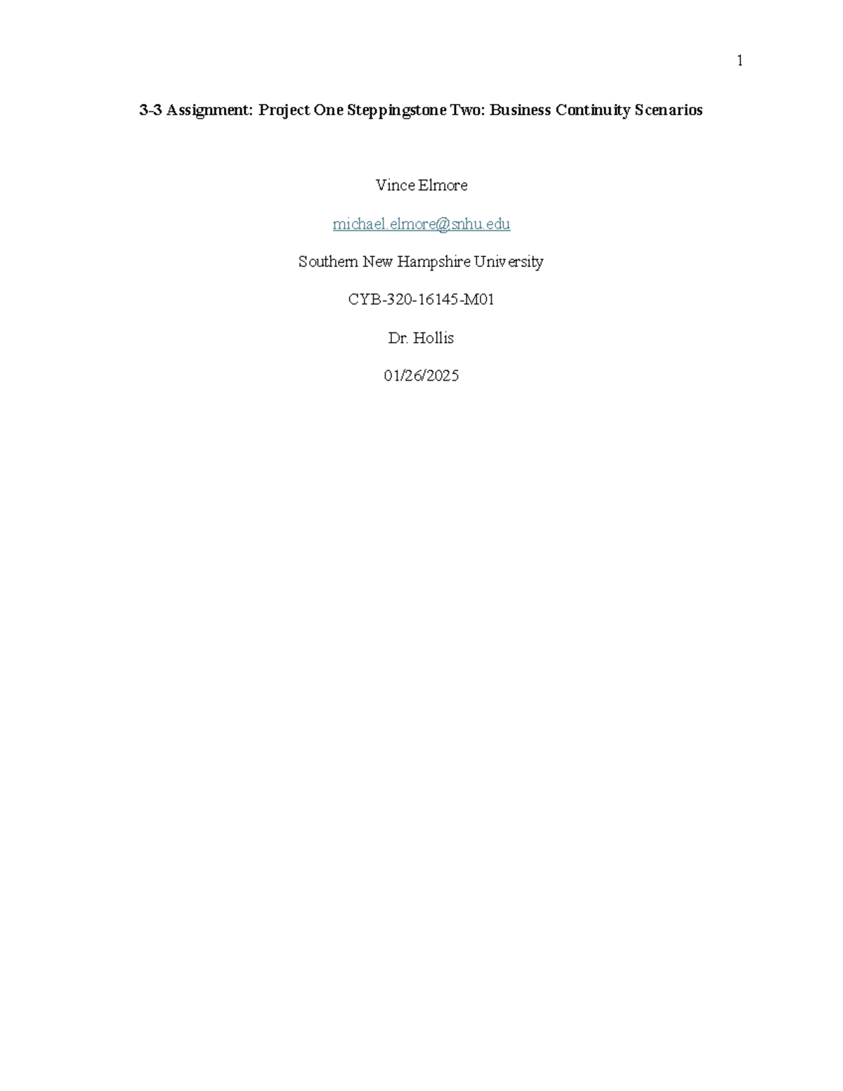 3-3 SST Assignment: Business Continuity Scenarios Analysis [CYB-320 ...