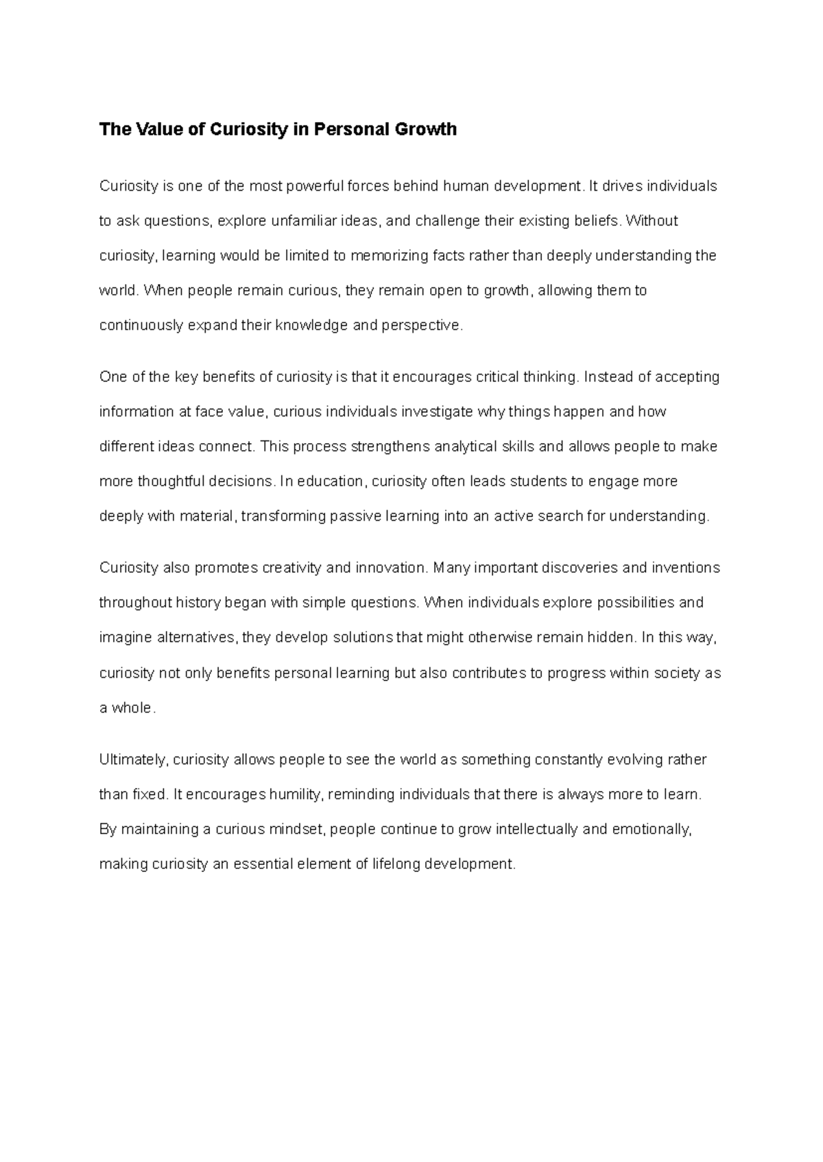 56 - The Role of Curiosity in Personal Growth and Development - Studocu