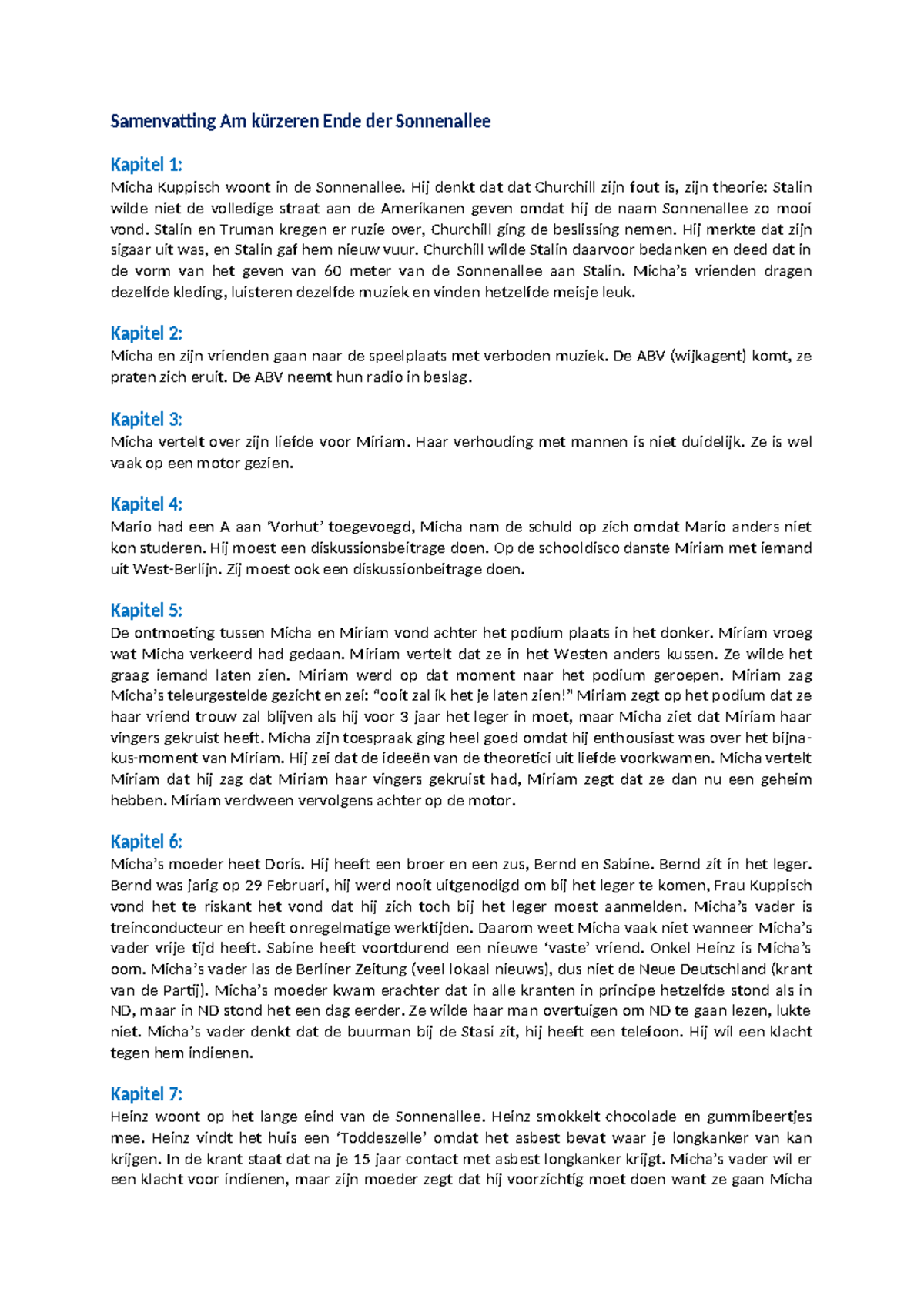 Charakterisierung Miriam Am Kürzeren Ende Der Sonnenallee Zusammenfassung der Kapitel von "Am kürzeren Ende der Sonnenallee