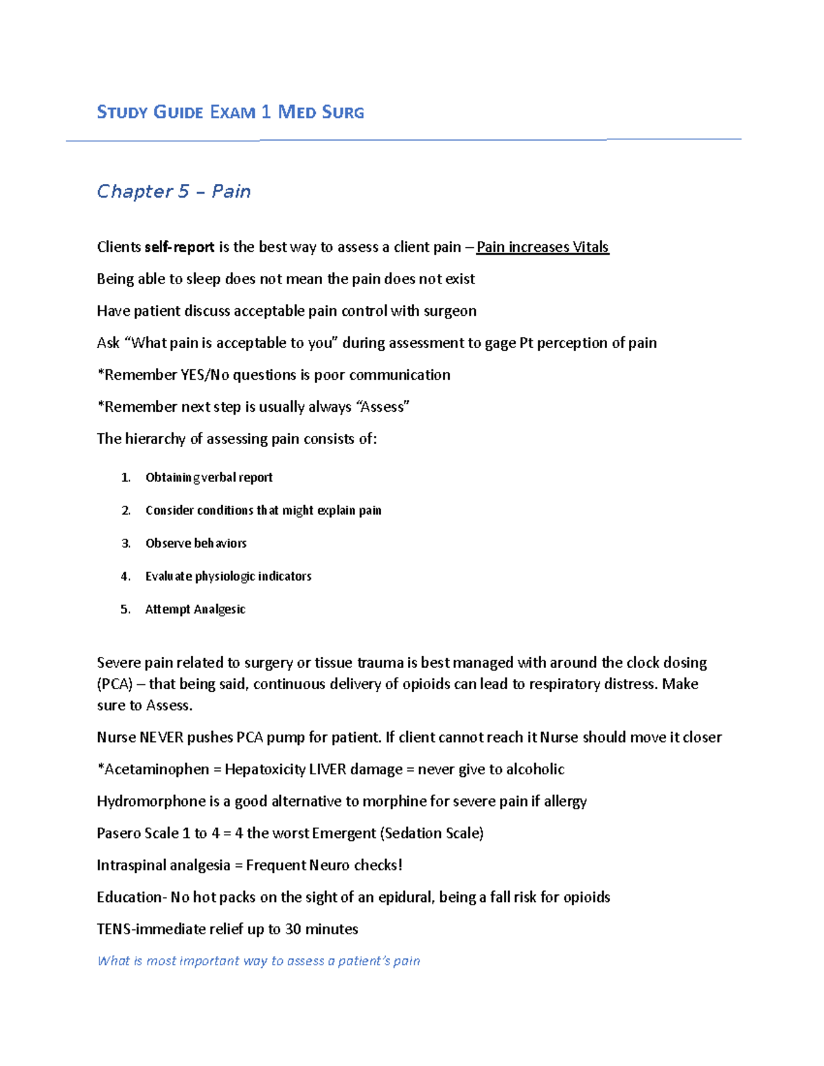 Study Guide Exam 1 Med Surg - STUDY GUIDE EXAM 1 MED SURG Chapter 5 ...