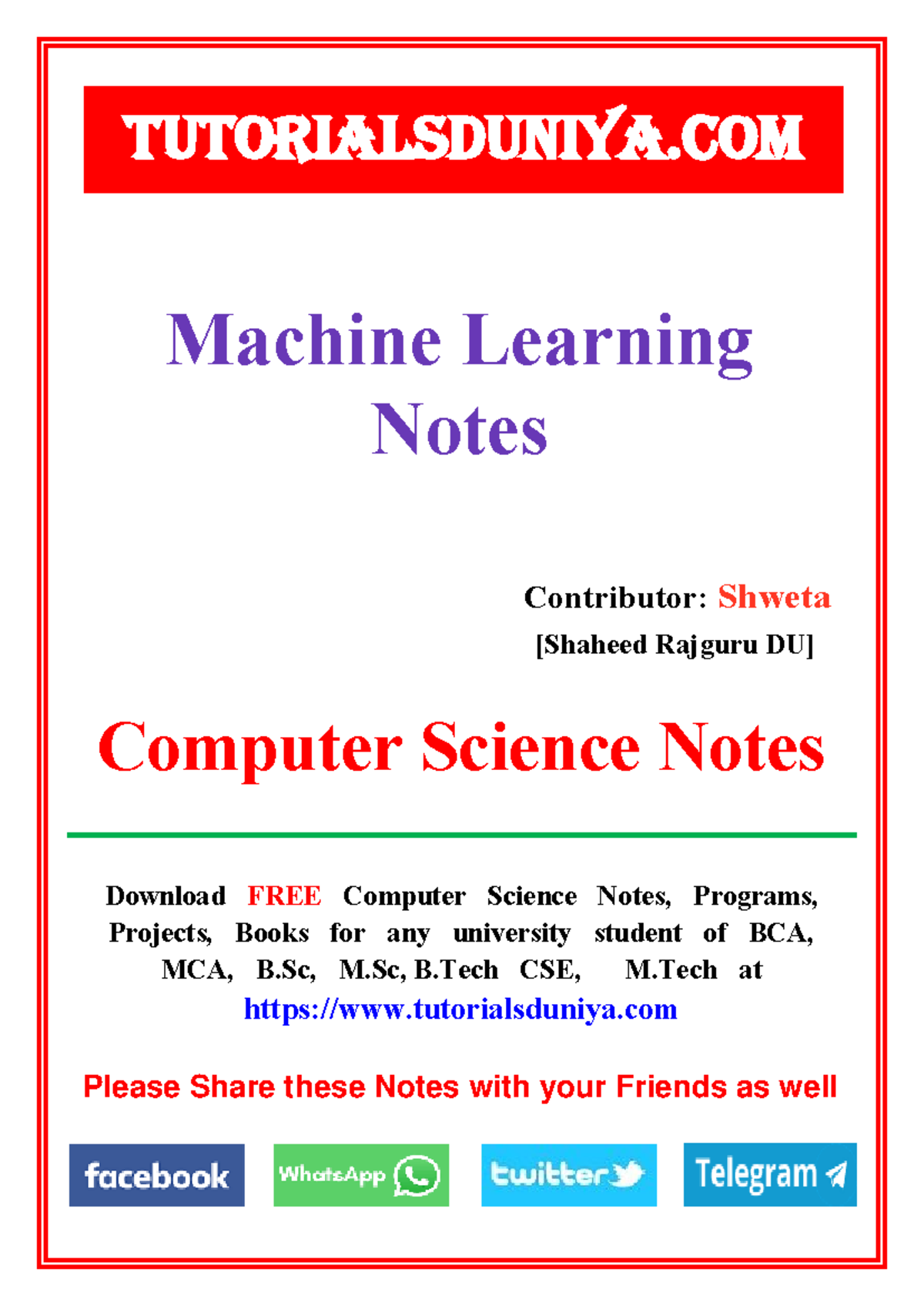 Machine Learning Notes - Download FREE Computer Science Notes, Programs ...