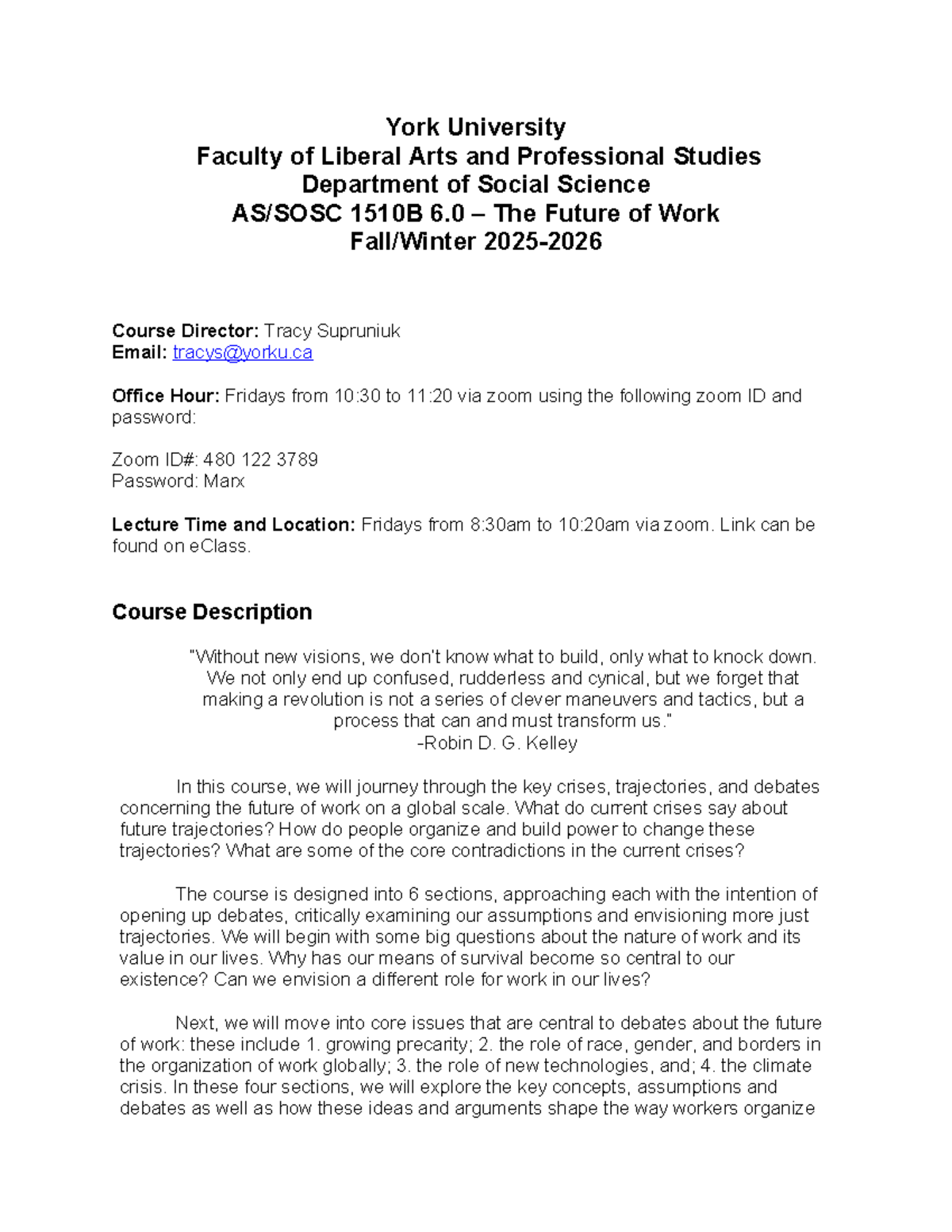 1510B Syllabus: The Future of Work - Course Overview and Details - Studocu