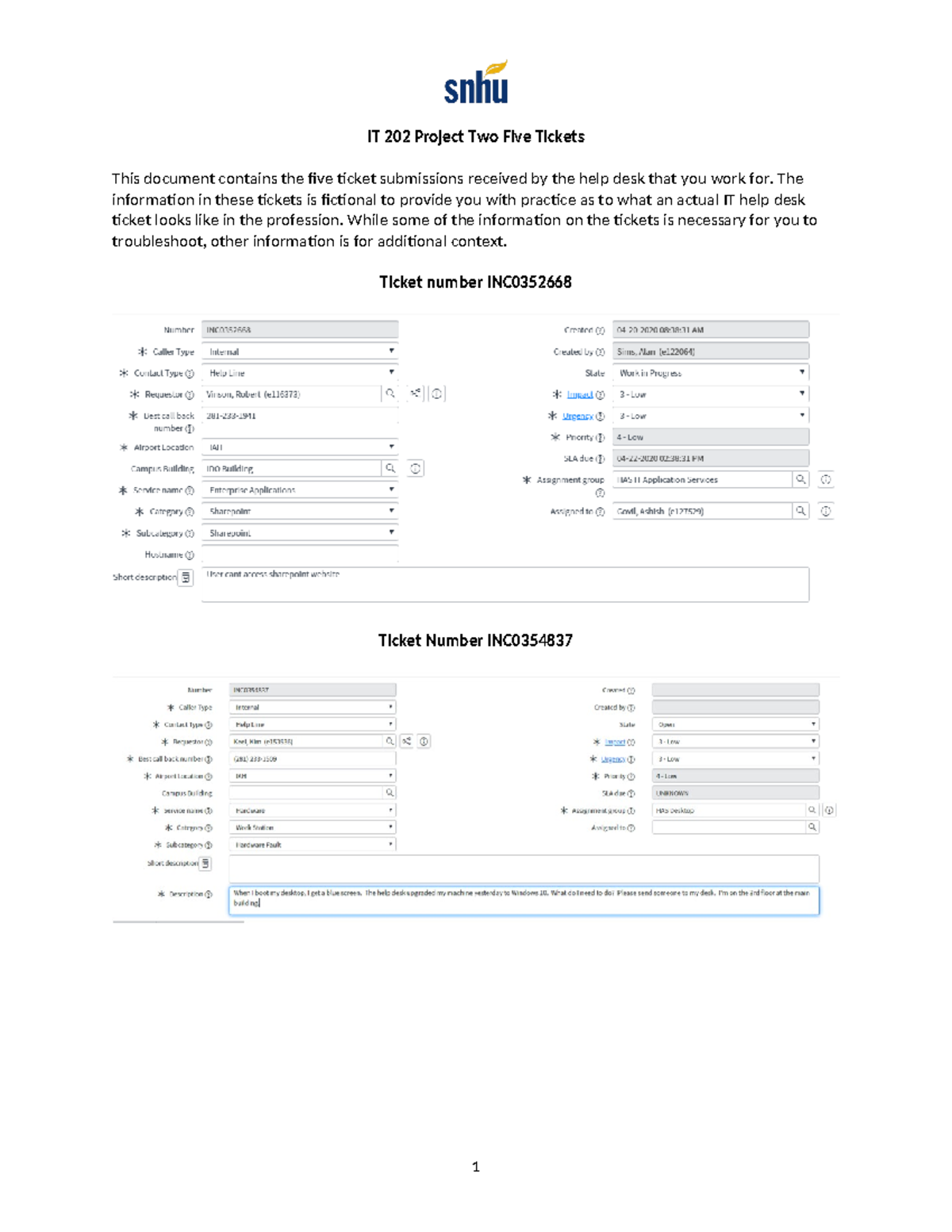 IT 202 Project: Help Desk Ticket Submissions and Solutions - Studocu