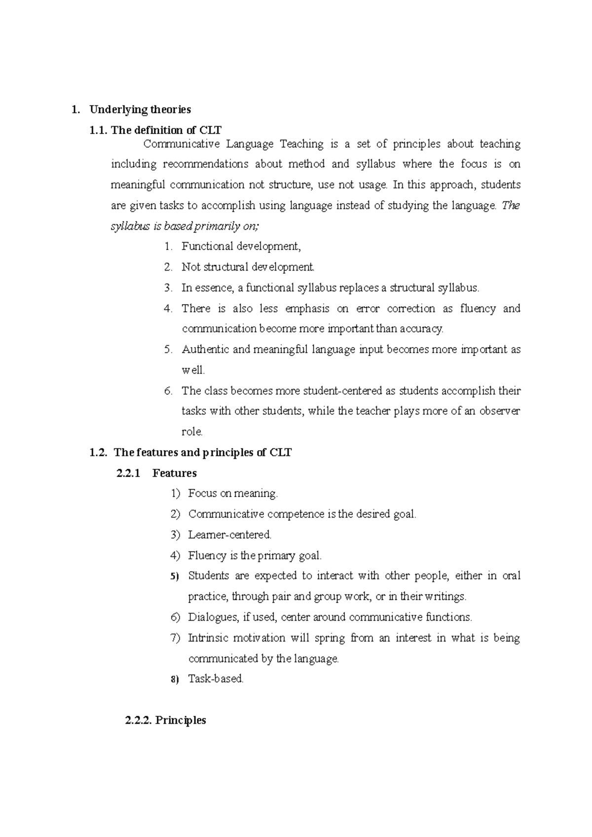 Communicative Language Teaching (CLT) Overview and Application - Studocu