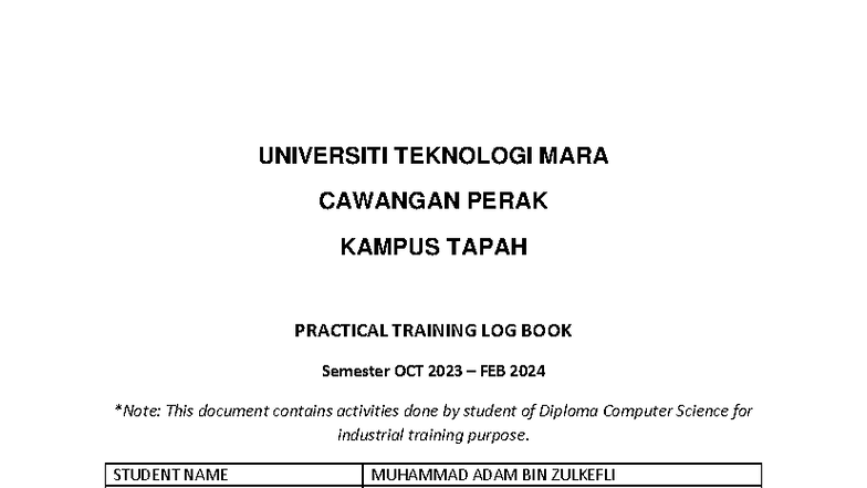 2022858528 - Practical Training Logbook for Diploma in Computer Science ...