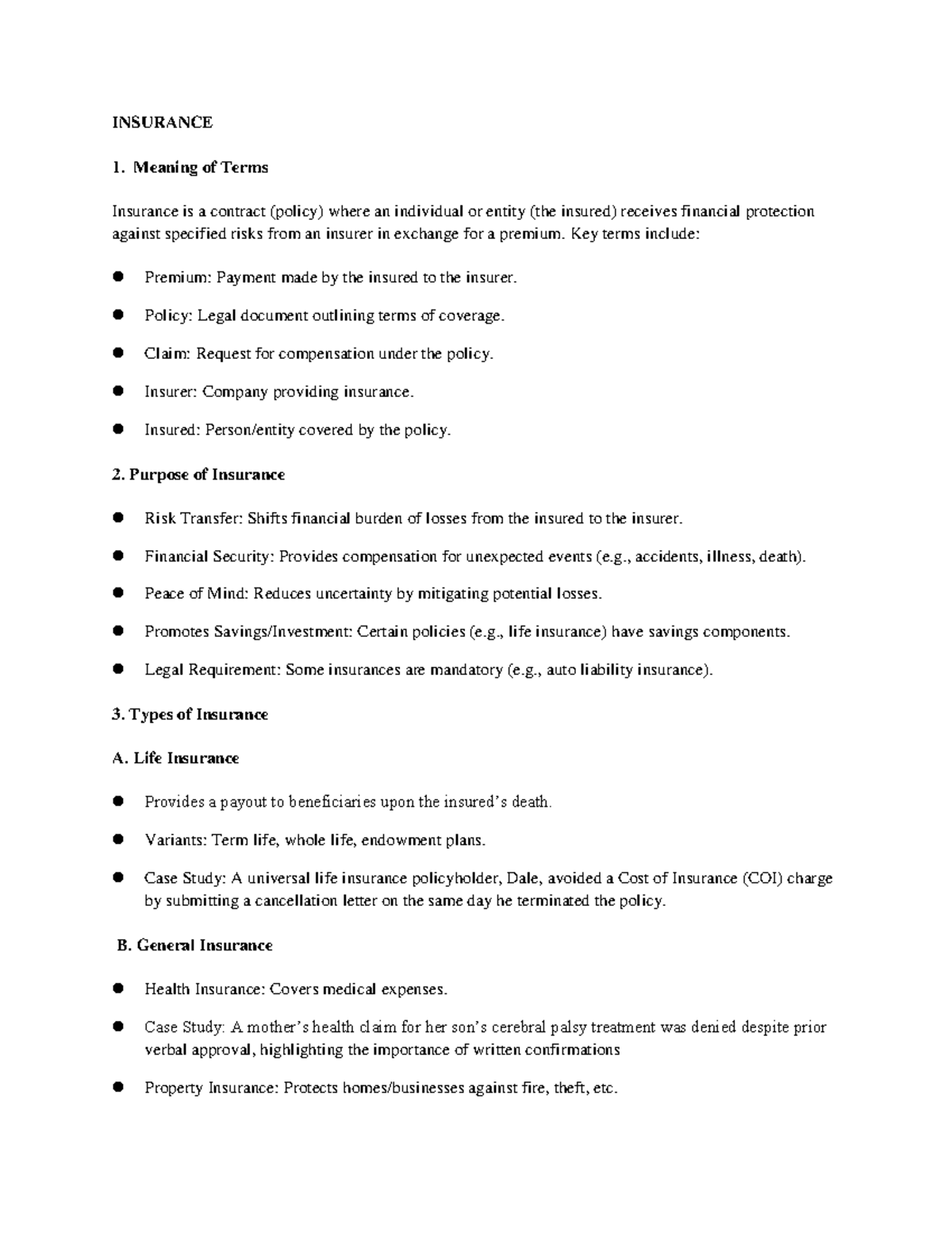 Insurance 1: Key Terms, Types, and Principles Explained - Studocu