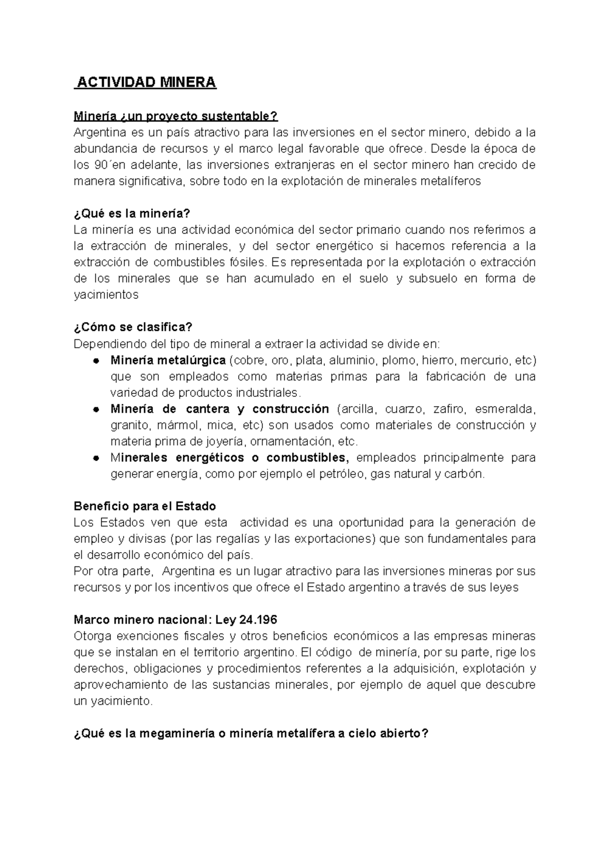 Actividad Minera en Argentina: Oportunidades y Desafíos - MINERIA - Studocu