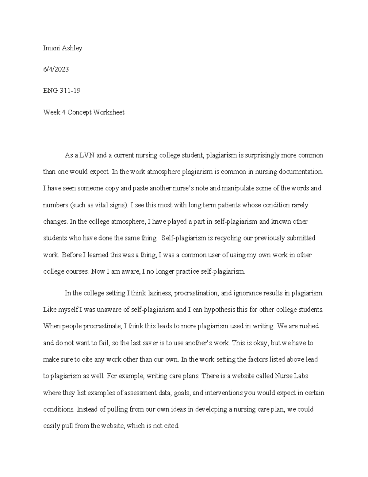 Week 4 Concept Worksheet - Imani Ashley 6/4/ ENG 311- Week 4 Concept ...