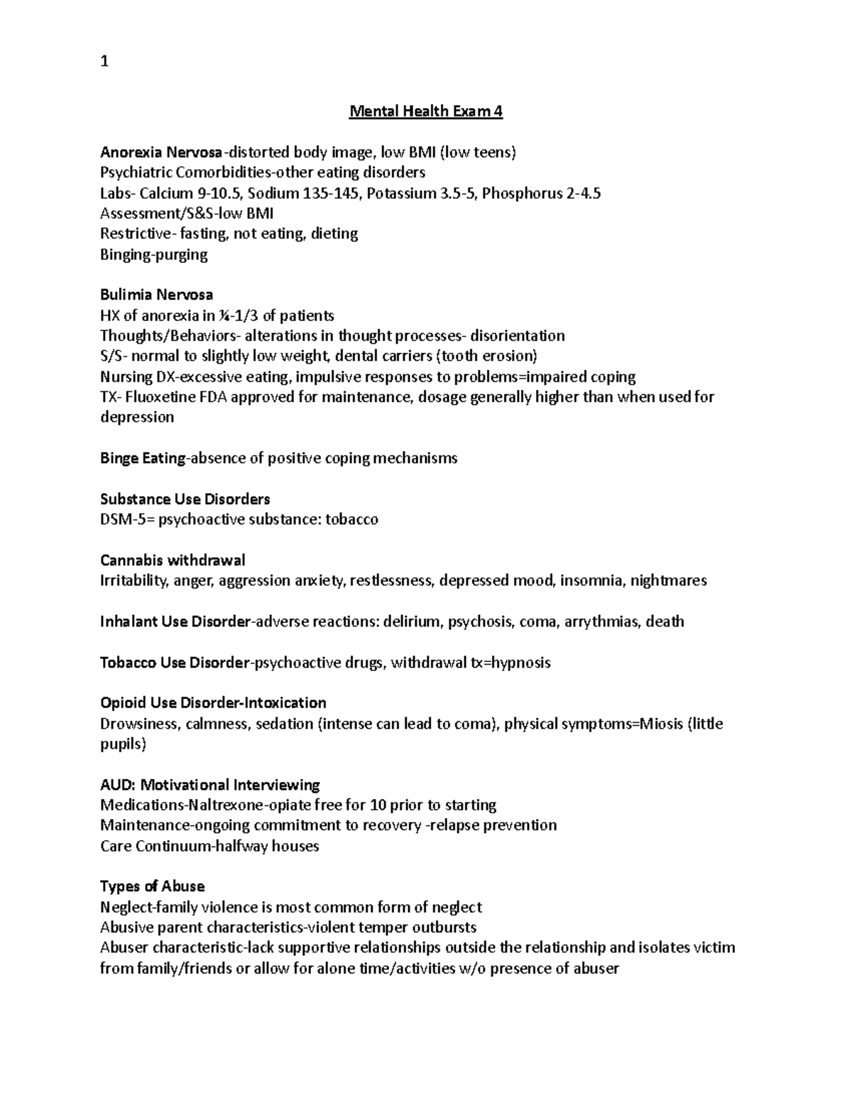 Mental Health Exam 4 Study Guide: Key Concepts & Nursing Interventions ...