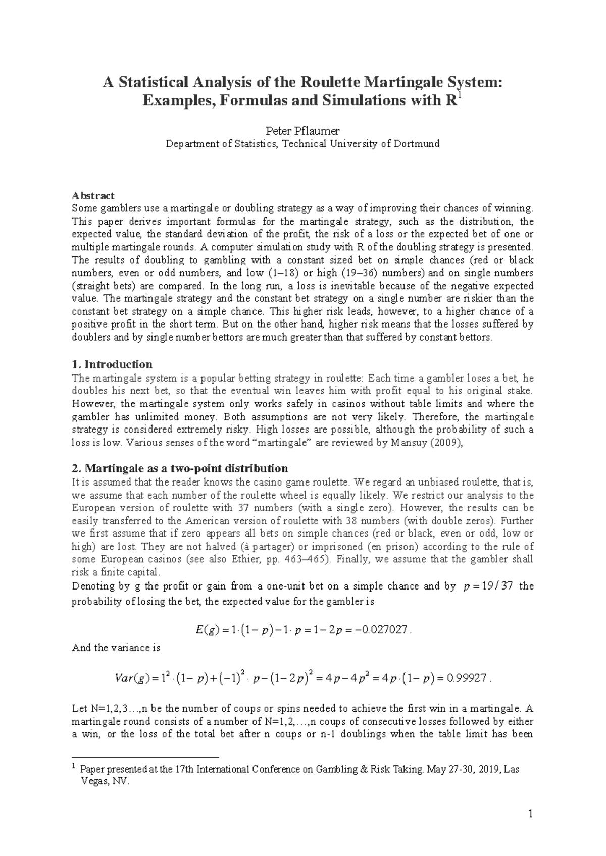 A Statistical Analysis of the Martingale System Example - A Statistical ...