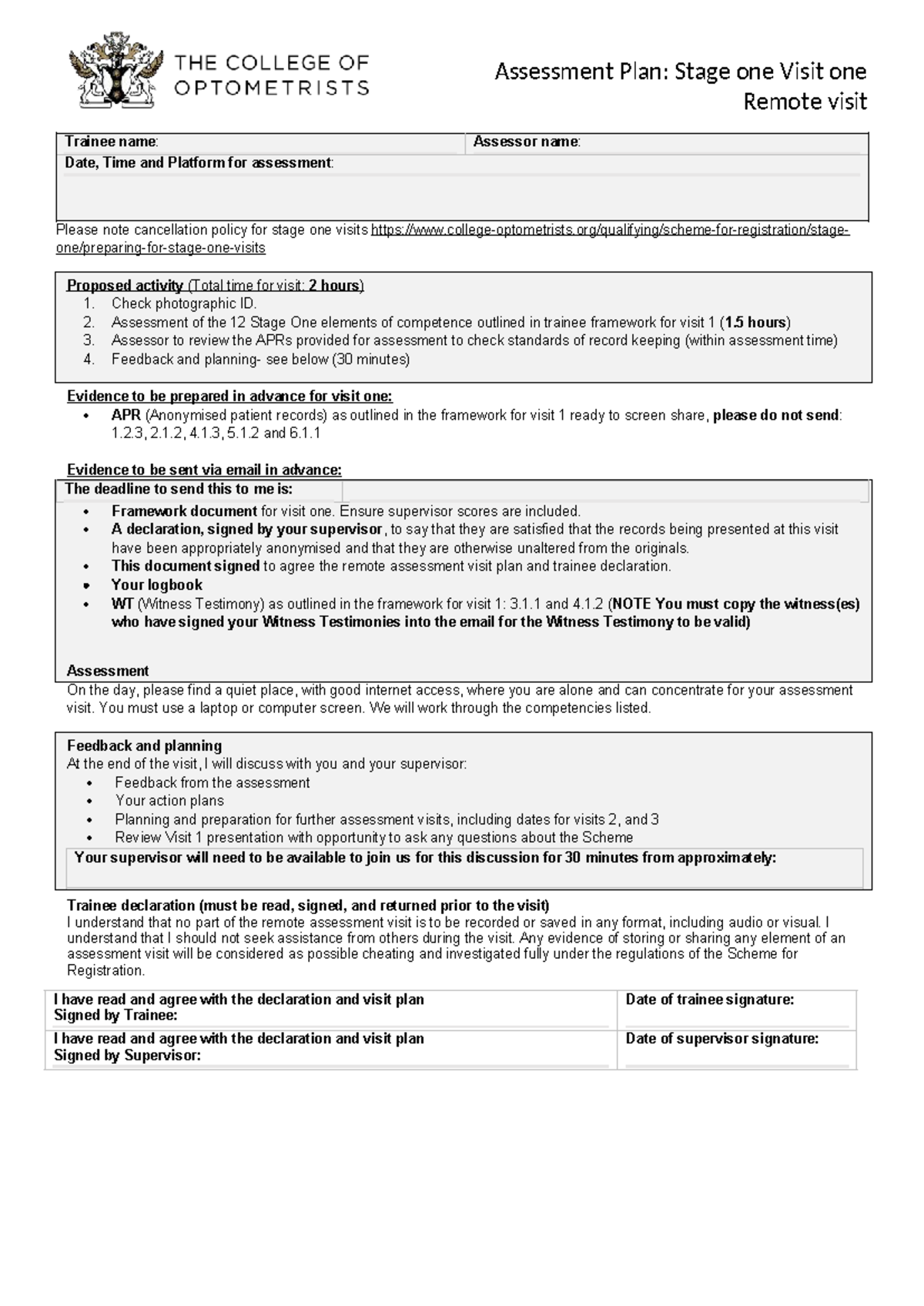 Remote Assessment Visit Plan: Stage One Visit One (1 July 2025) - Studocu