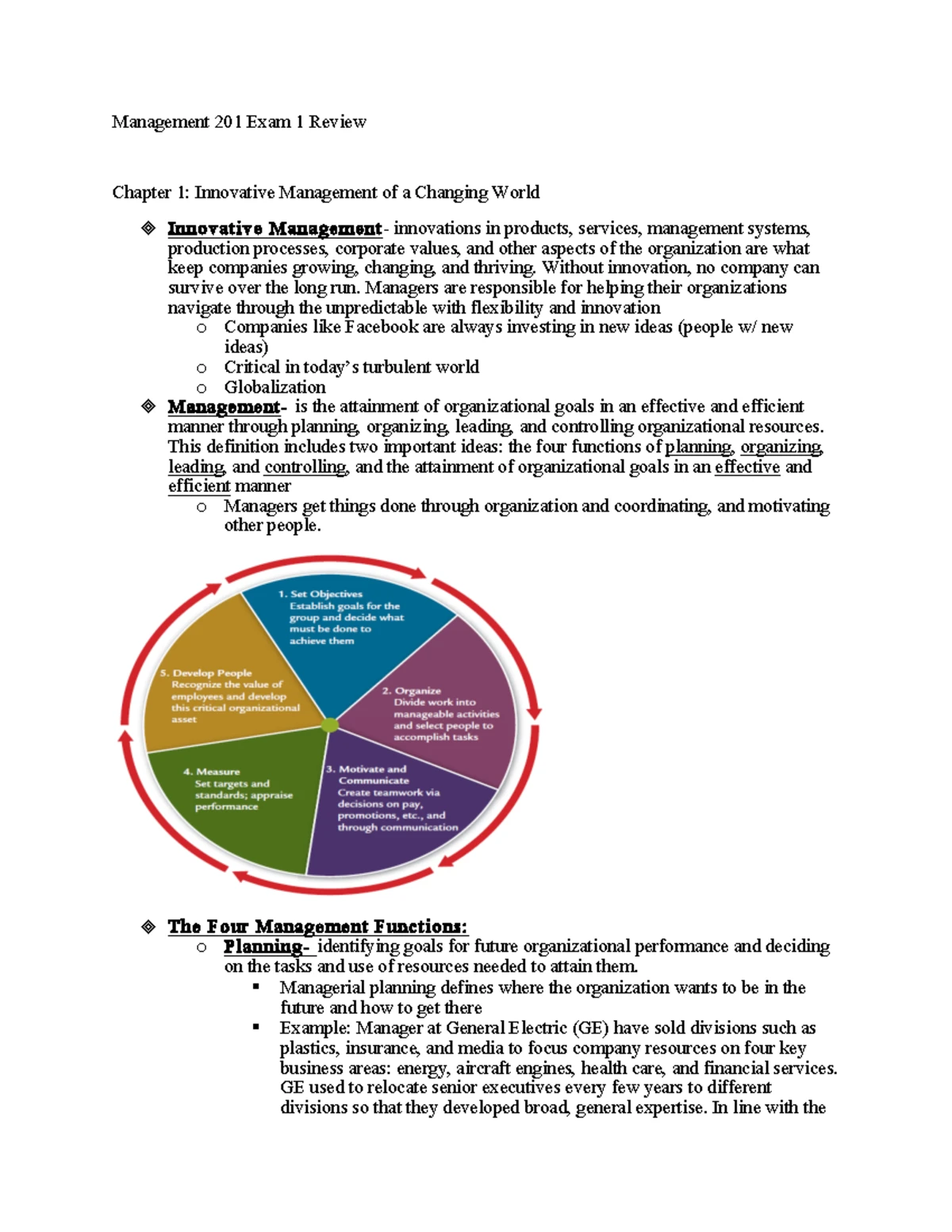 Management 201 notes - Management 202 Management – involves ...
