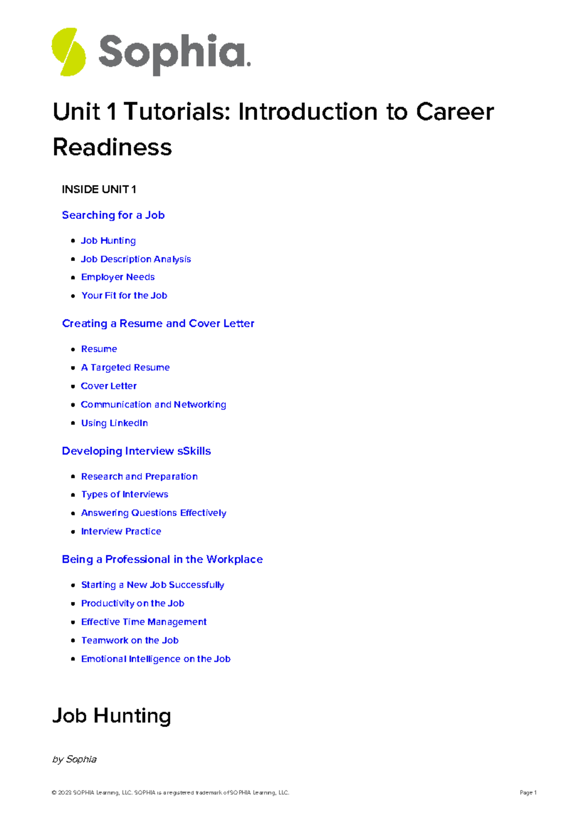 Unit 1 Tutorials: Career Readiness Strategies and Insights - Studocu