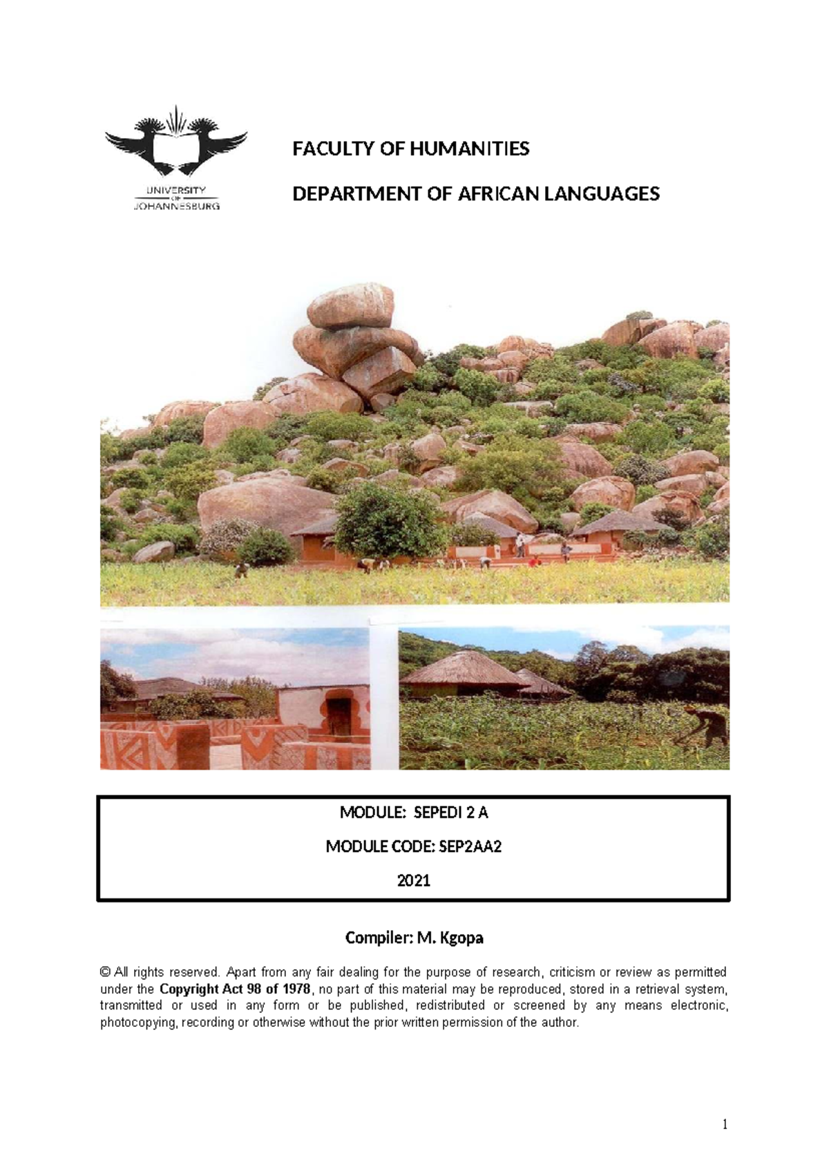 SEP2AA2 Manual: Types of Nouns and Pronouns in Sepedi - Studocu