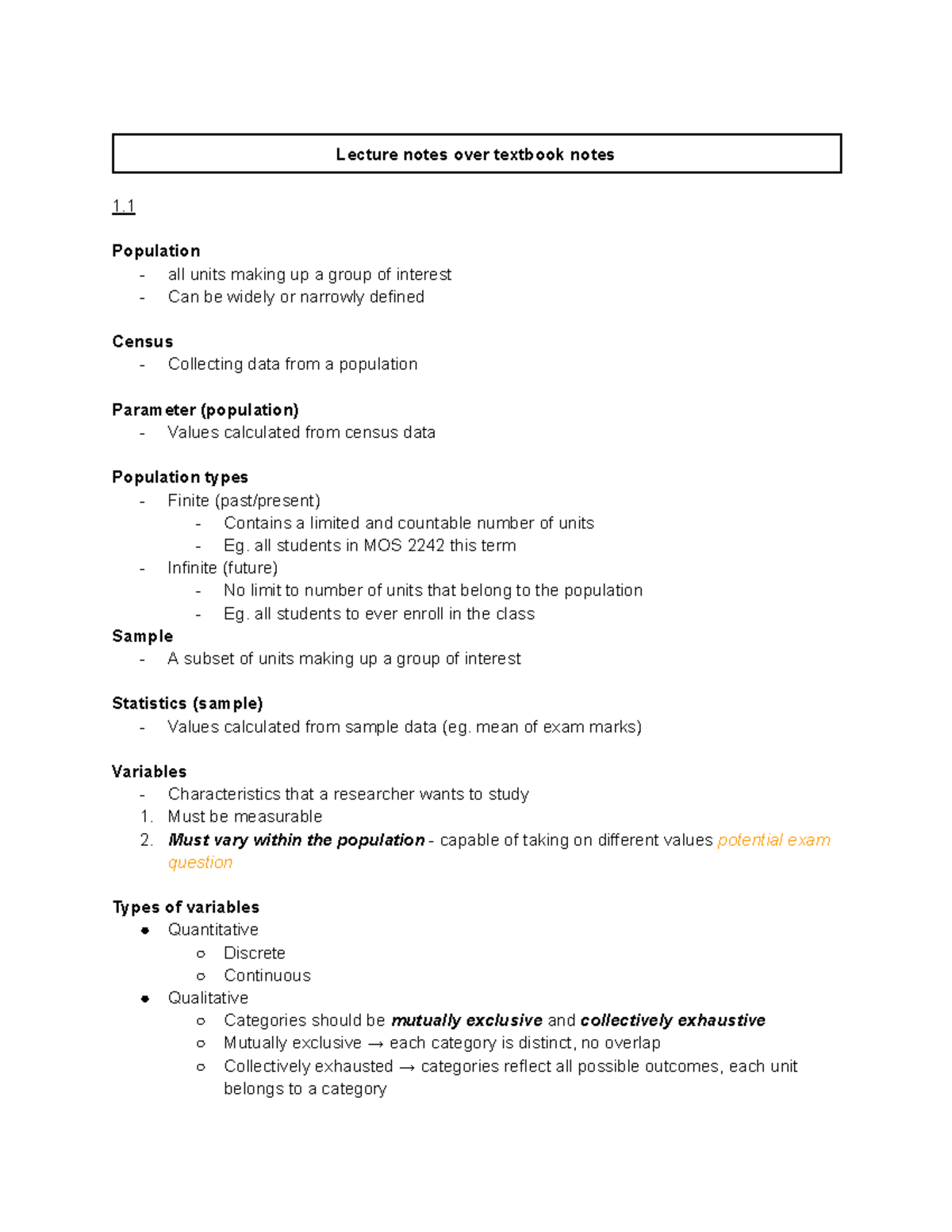 MOS 2242 Class Notes: Understanding Sampling Methods and Data Analysis ...
