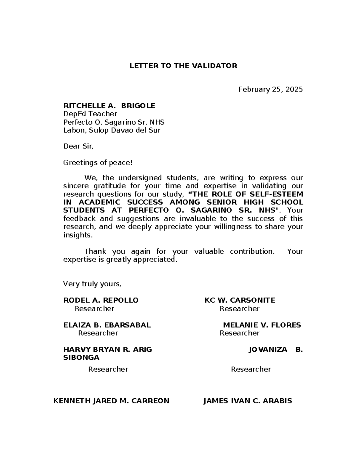 Inbound 5218354358091044787 - LETTER TO THE VALIDATOR February 25, 2025 ...