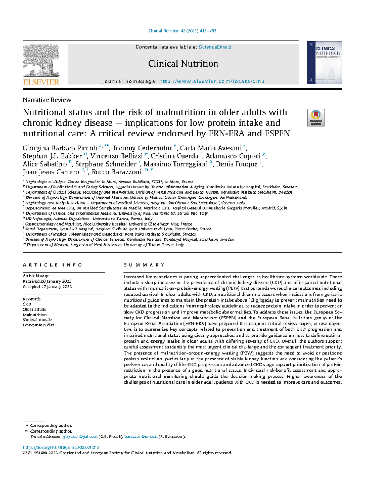 Nutritional Status and Malnutrition Risk in Older Adults with CKD: A ...