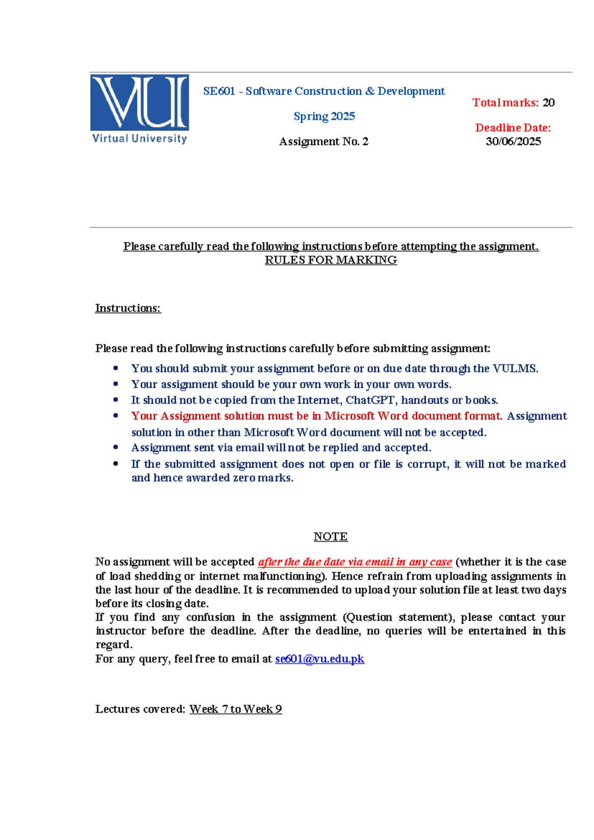SE601 Software Construction Assignment 2 Guidelines - Spring 2025 - Studocu
