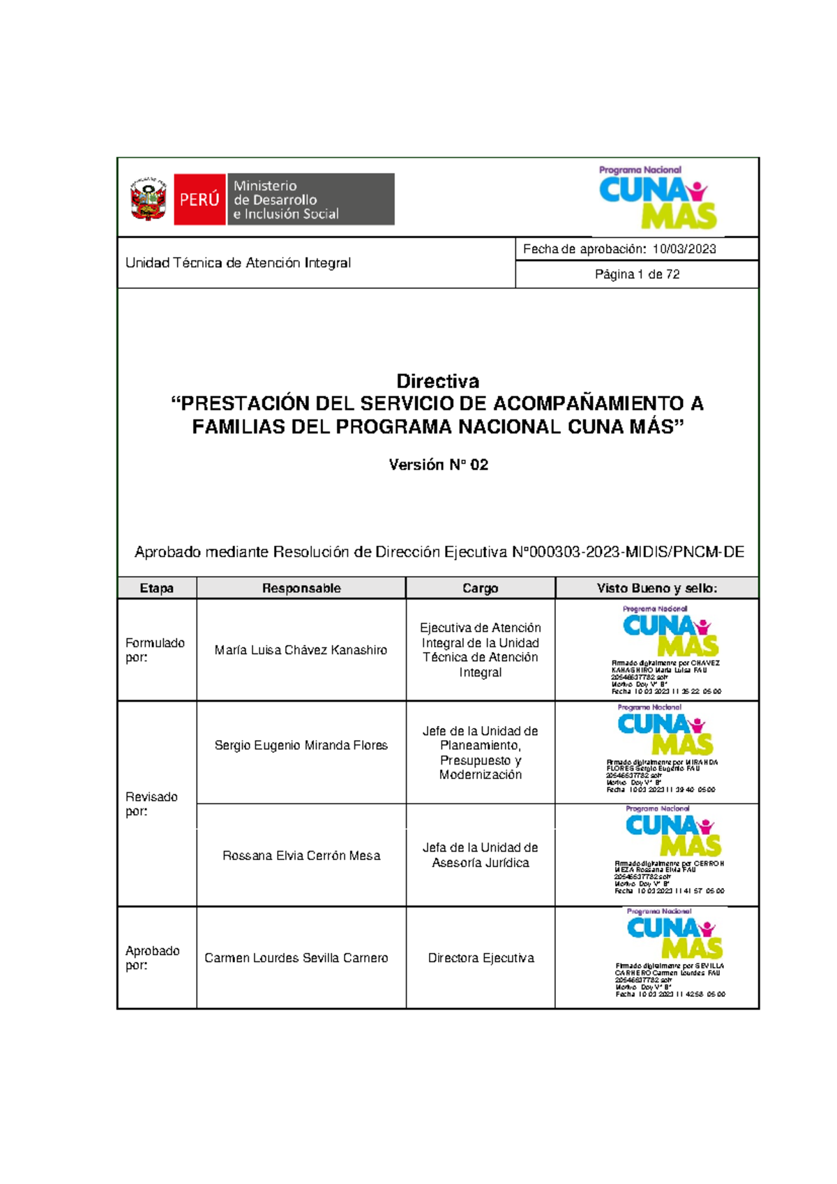 Directiva de Prestación del Servicio de Acompañamiento a Familias ...