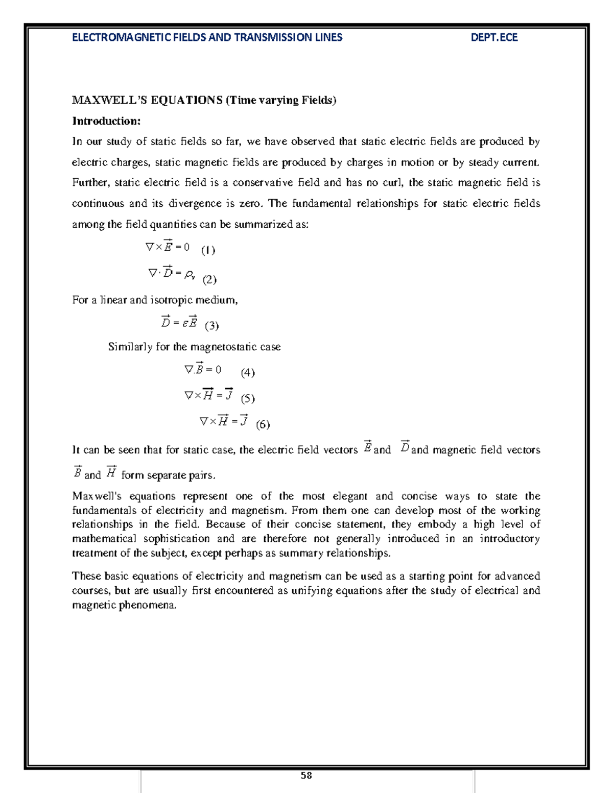 EMTL-UNIT-III: Electromagnetic Fields & Transmission Lines Notes - Studocu
