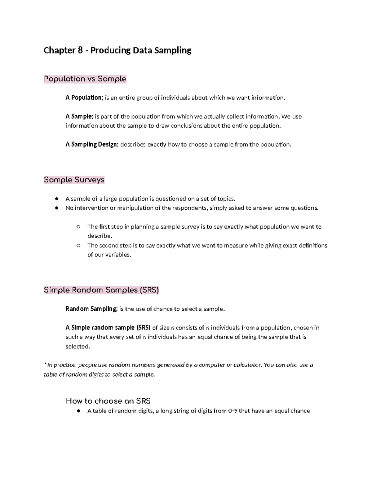 Data Sci - Chapter 8 - producing data: sampling population vs sample ...