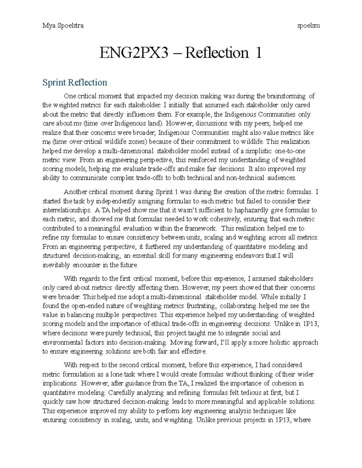 ENG2PX3 – Reflection on Sprint Decision-Making and Stakeholder Metrics ...