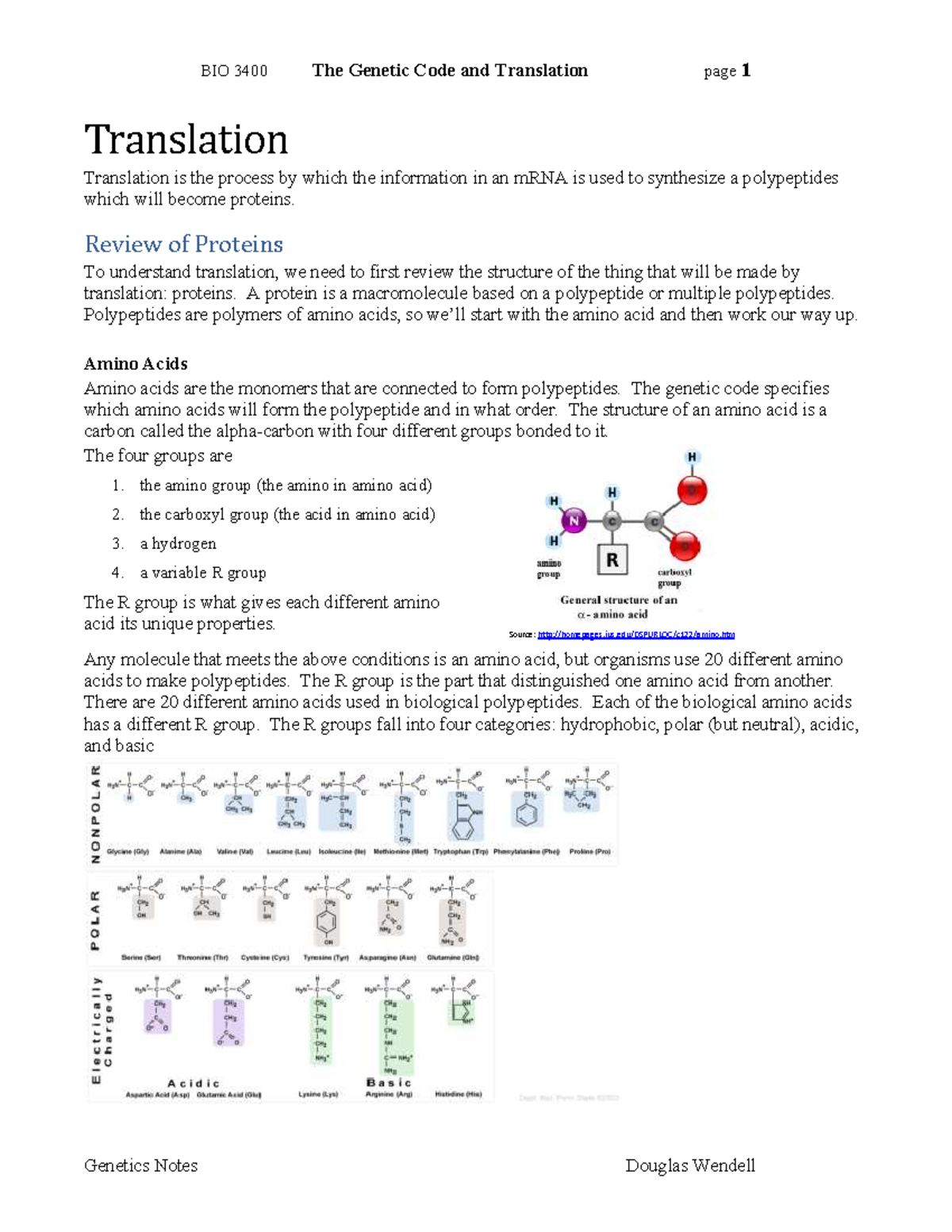 BIO 3400 Genetics Notes: Understanding the Genetic Code & Translation ...