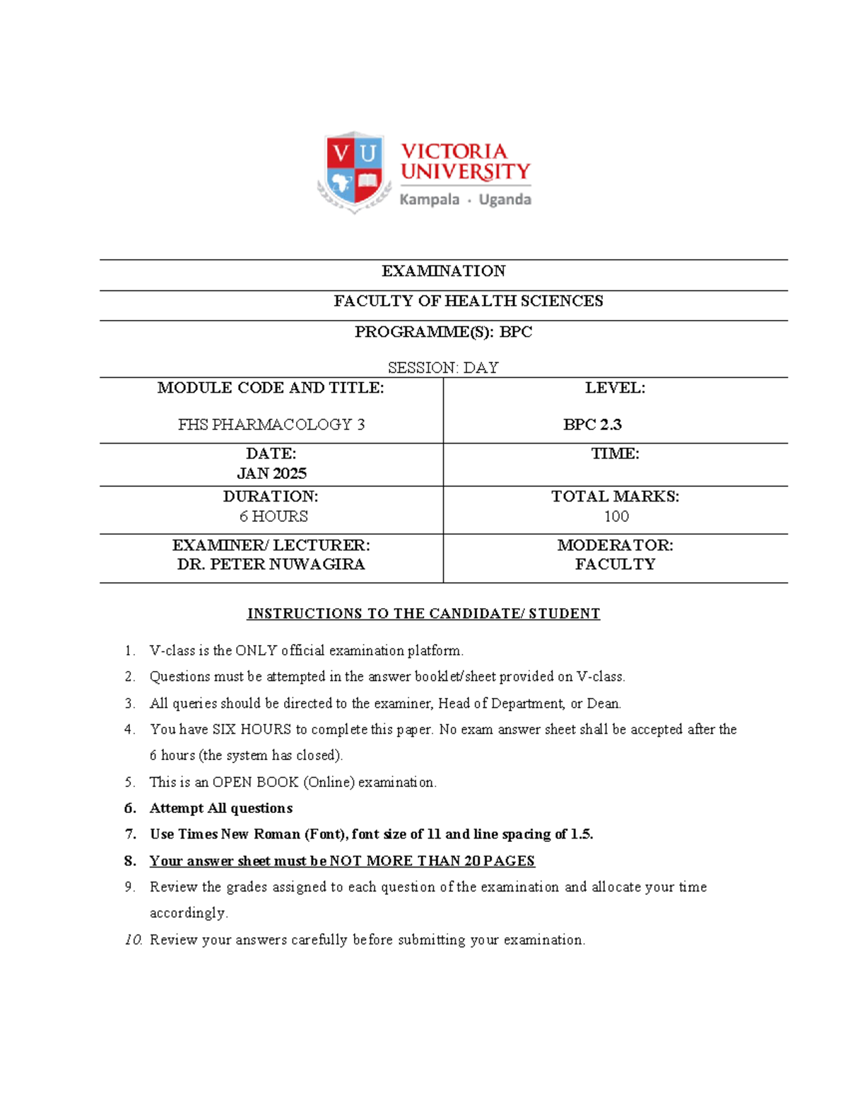 FHS Pharmacology III BPC 2 Final Exam Guidelines and Questions - Studocu