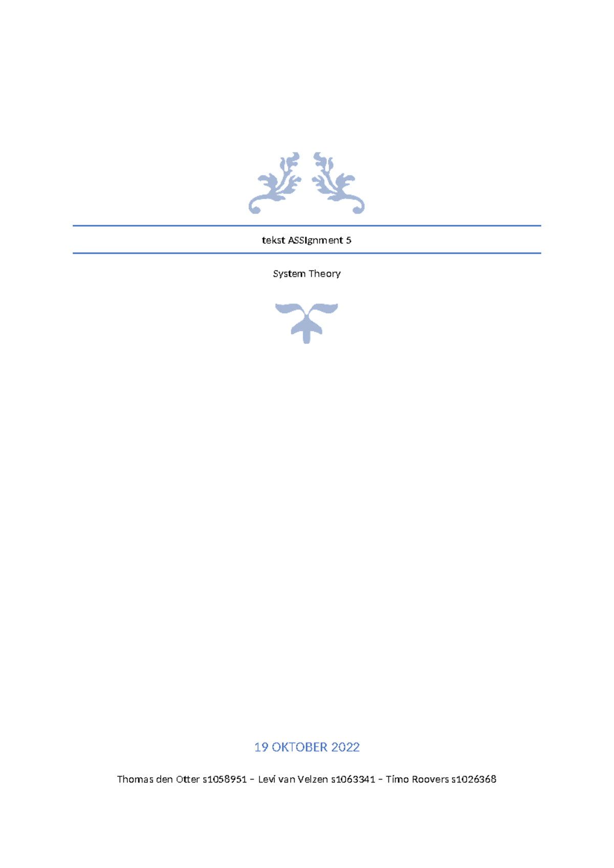 System Theory Text Assignment 5 - Group 4E Insights and Analysis ...