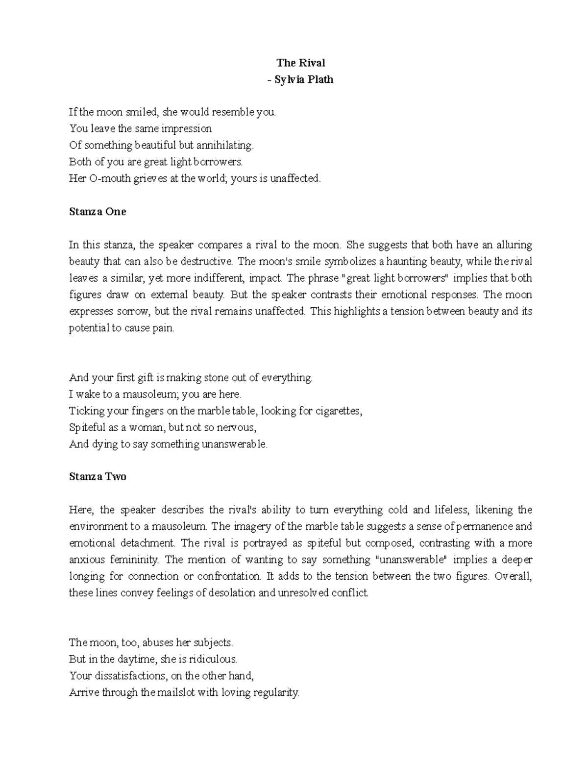 The Rival: Analysis Notes for Junior English Literature - Studocu