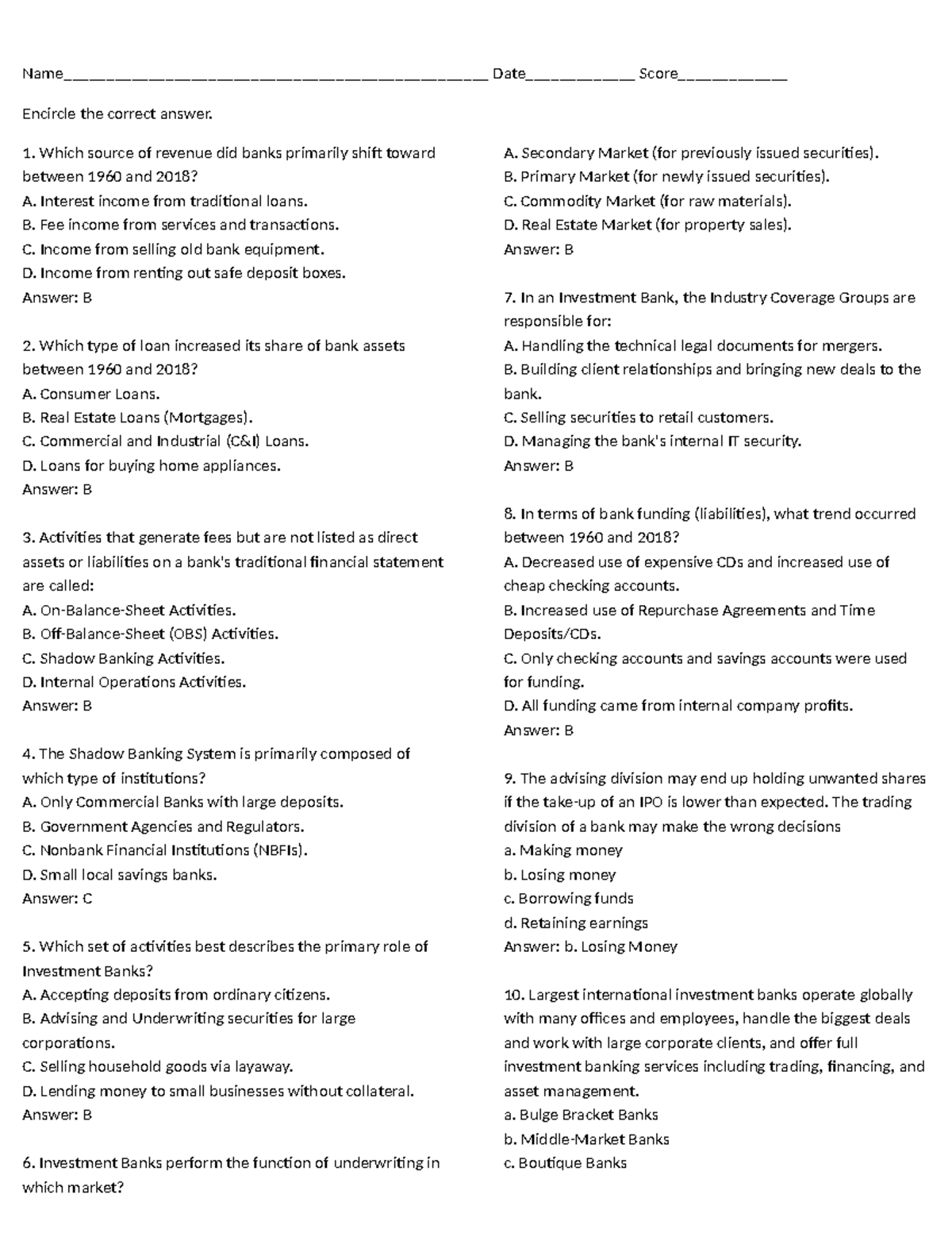 Chapter 14 Financial Markets Quiz Answers (Course Code: N/A) - Studocu