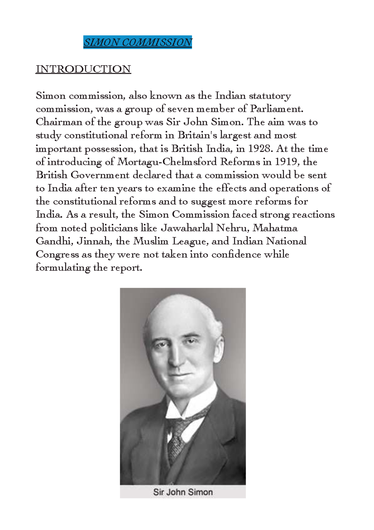 Pol Stu - Assignment: Analyzing the Simon Commission's Impact on Indian ...