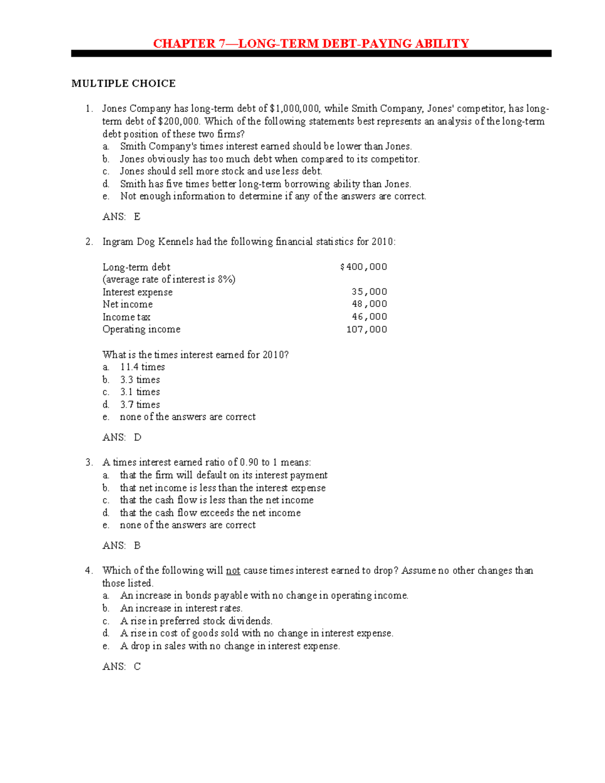 CHAPTER 07 LONG TERM DEBT PAYING ANALYSIS AND RATIOS - Studocu