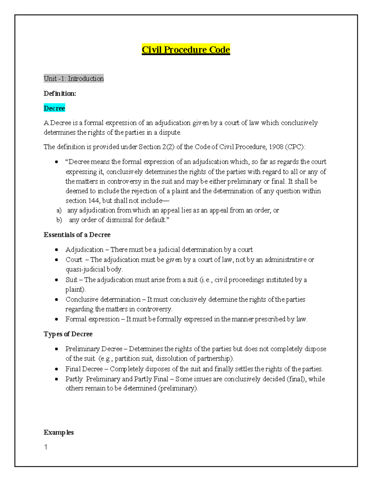 CPC 1 - Introduction to Civil Procedure Code: Understanding Decrees and ...