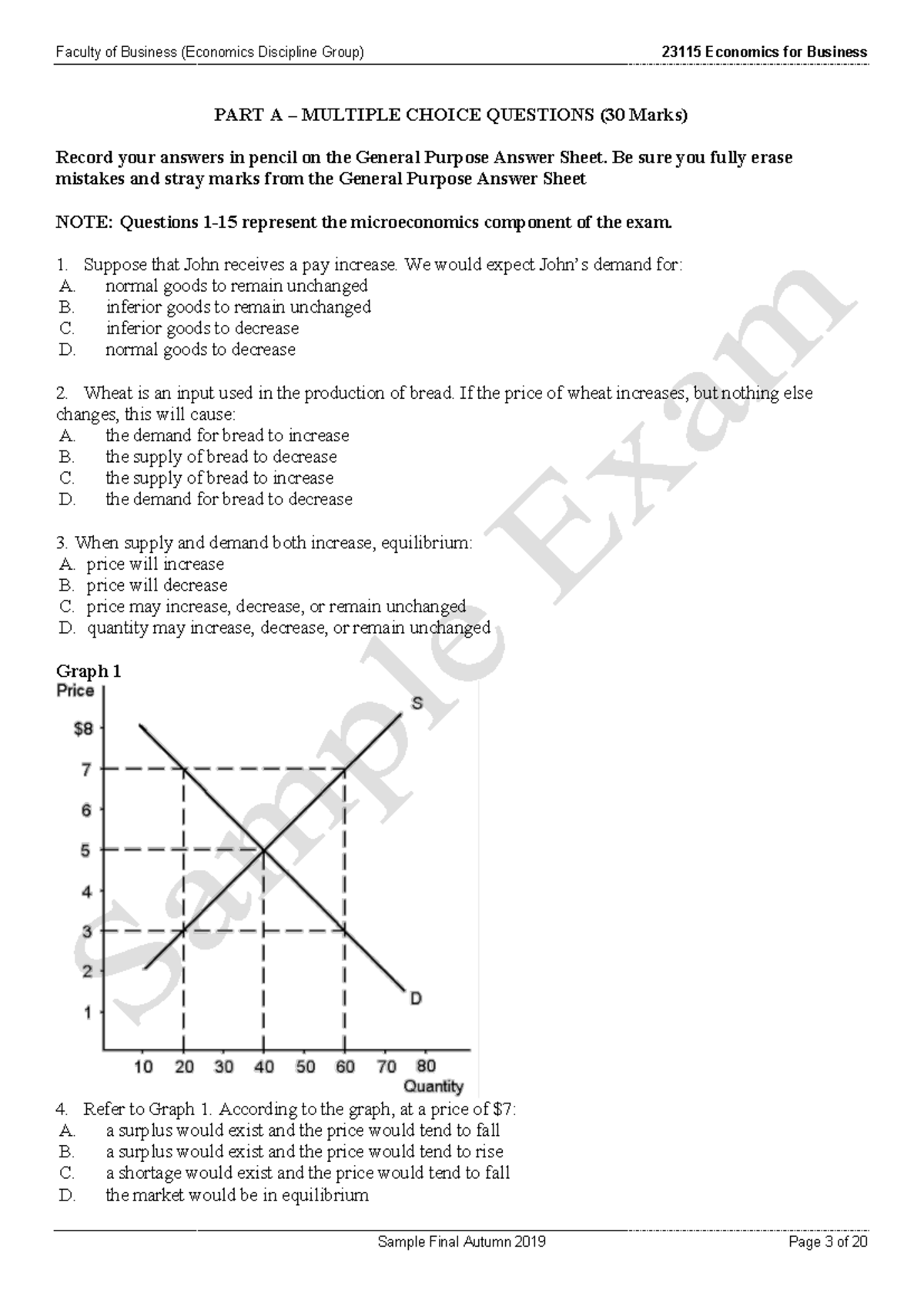 23115 Economics for Business Sample Final Exam Autumn 2019 - Studocu
