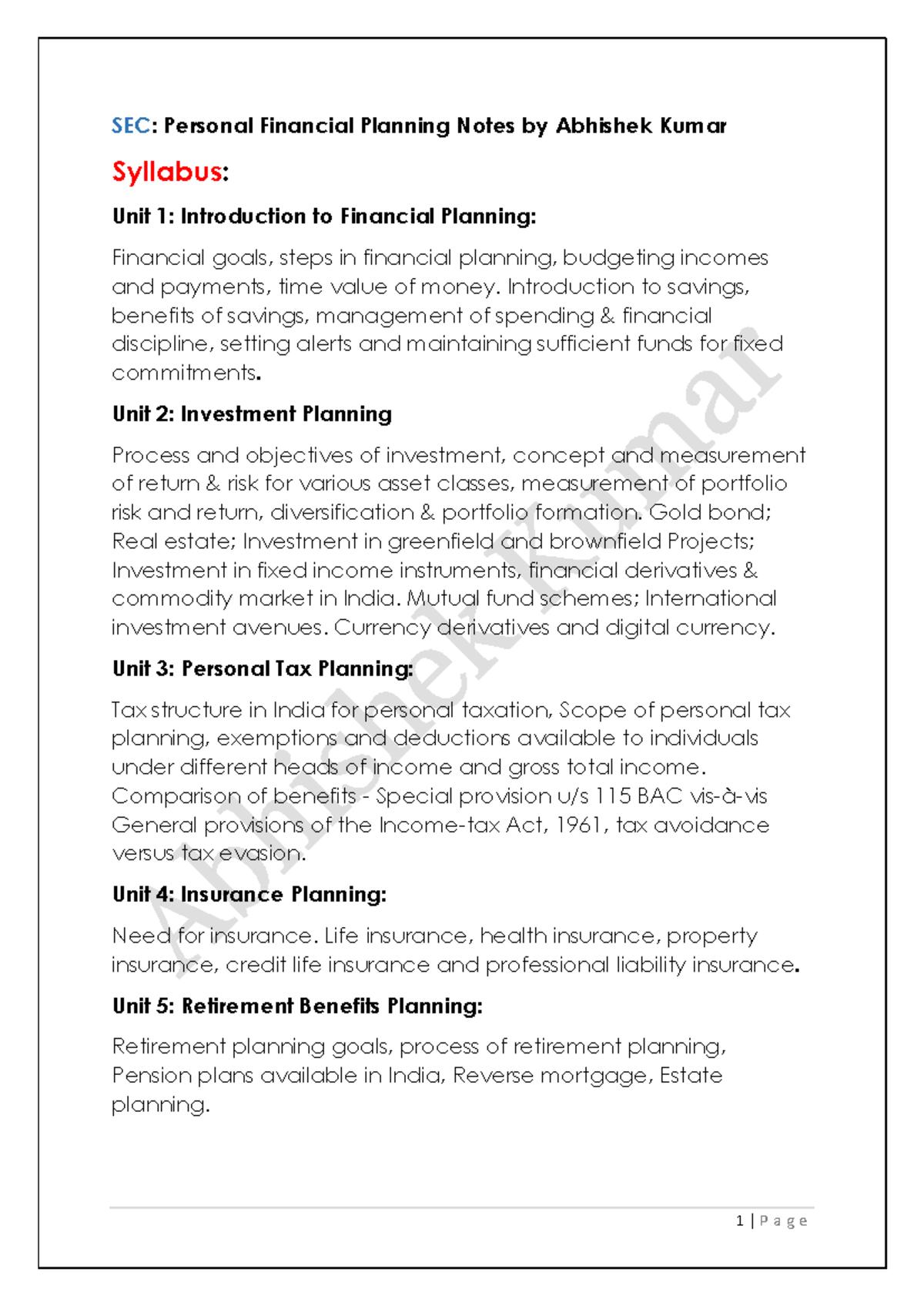 SEC Personal Financial Planning Study Notes: Key Concepts & Strategies ...